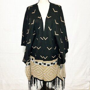 COC Clothing Obsessed Company Kimono Cardigan Sweater One Size Black Tan Navajo